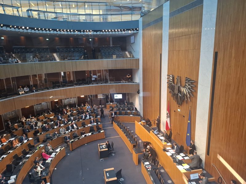 Blick von oben in den Plenarsaal des Nationalrats während einer Sitzung